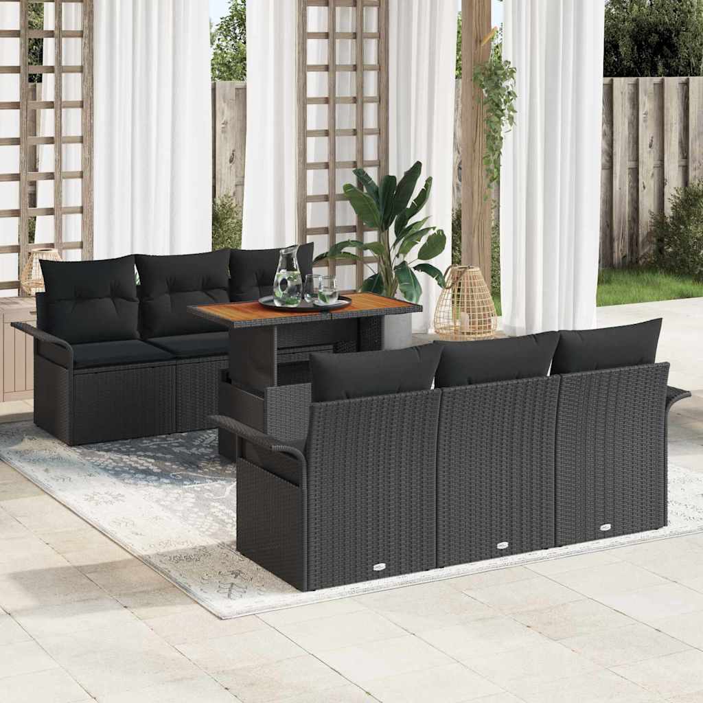 vidaXL Tuinbank Set met kussen 7 pcs Zwart en crème