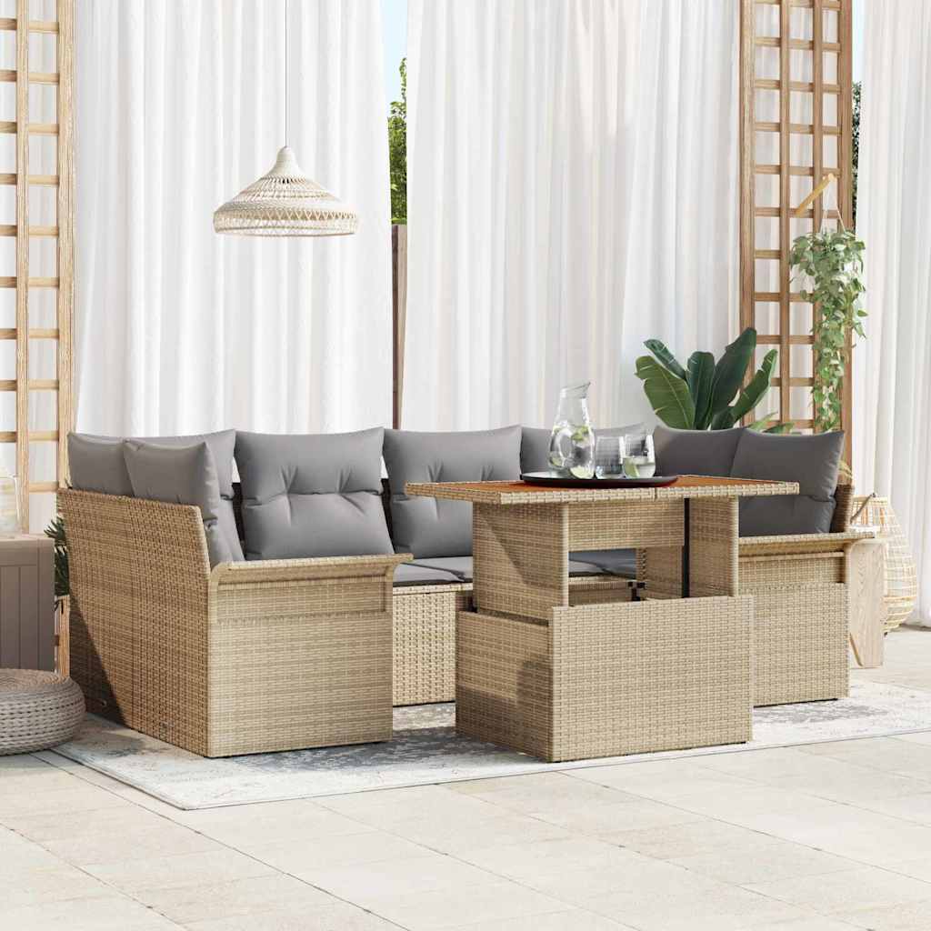 vidaXL Tuinbank Set met kussen 7 pcs Zwart en crème