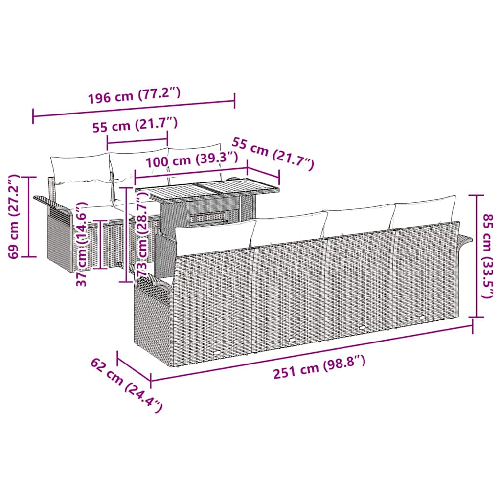 vidaXL Tuinbank Set met kussen 8 pcs Zwart en crème