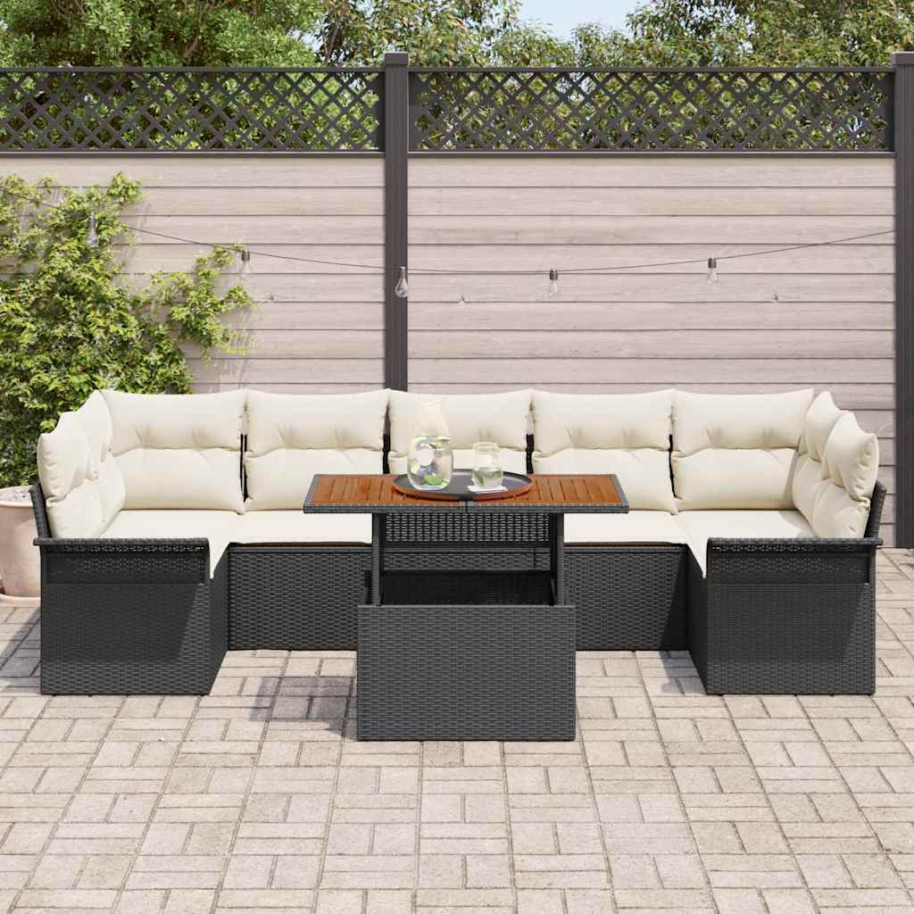 vidaXL Garden Bench Set with Cushion 8 pcs Black and Cream