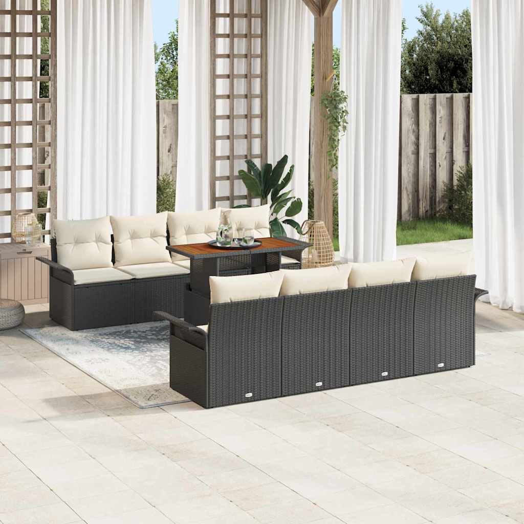 vidaXL Tuinbank Set met kussen 7 pcs Zwart en Crème poly rattan