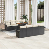 vidaXL Tuinbank Set met kussen 7 pcs Zwart en Crème poly rattan
