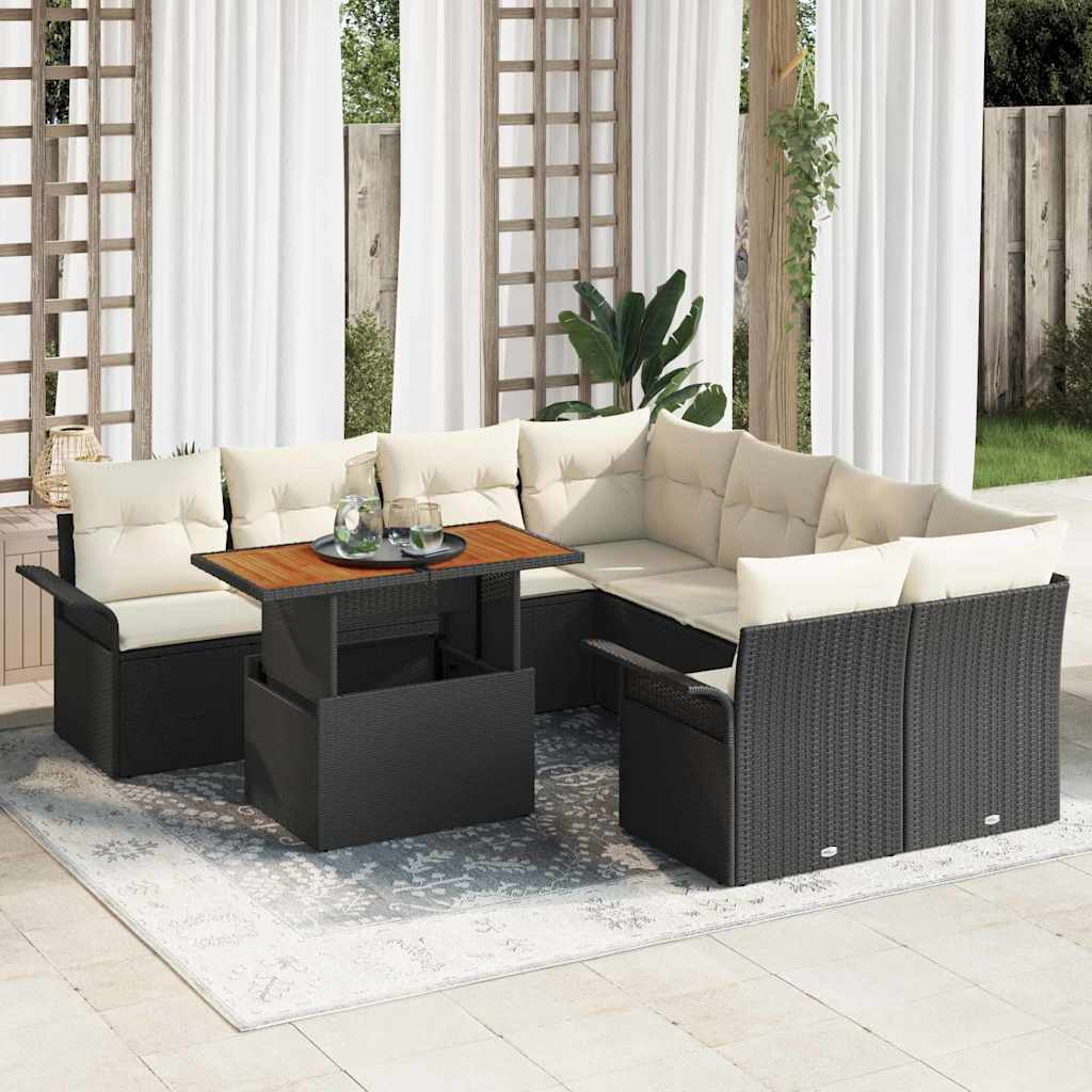 vidaXL Garden Bench Set with Cushion Black and Cream