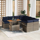 vidaXL Garden Sofa Set with Cushions 9 pcs Grey and Navy Blue Poly Rattan