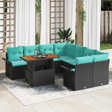 vidaXL Garden Sofa Set with Cushions 9 pcs Grey and Navy Blue Poly Rattan