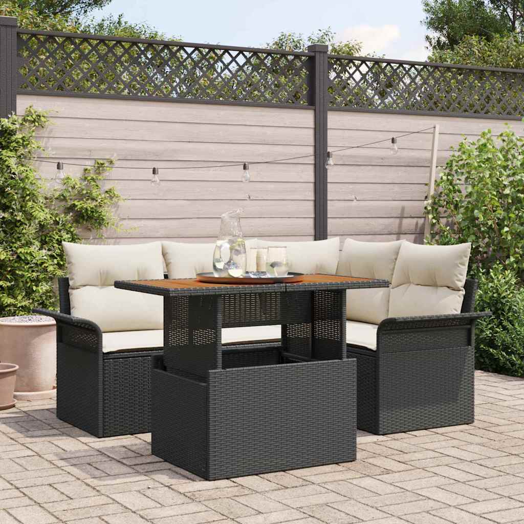 vidaXL Garden Sofa Set with cushions 5 pcs Black and cream