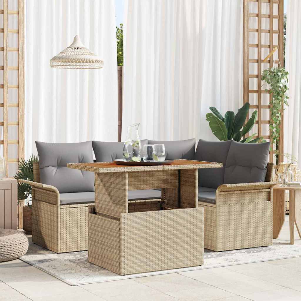 vidaXL Garden Sofa Set with cushions 5 pcs Black and cream
