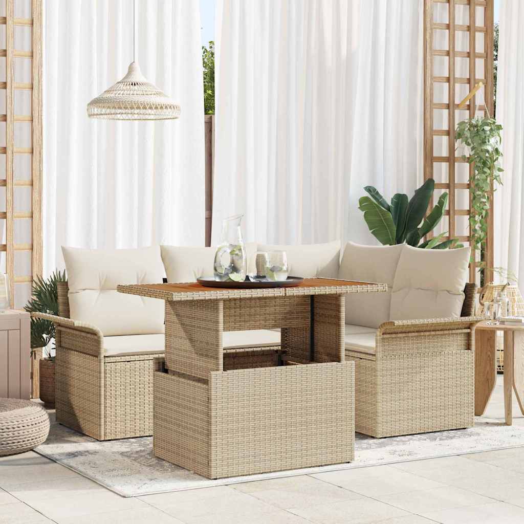 vidaXL Garden Sofa Set with cushions 5 pcs Black and cream
