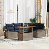 vidaXL Tuinbank Set met kussen 6 pcs Grijs en Marineblauw poly rattan