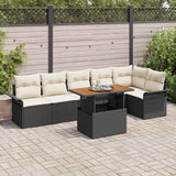 vidaXL Tuinbank Set met kussen 7 pcs Zwart en Crème poly rattan