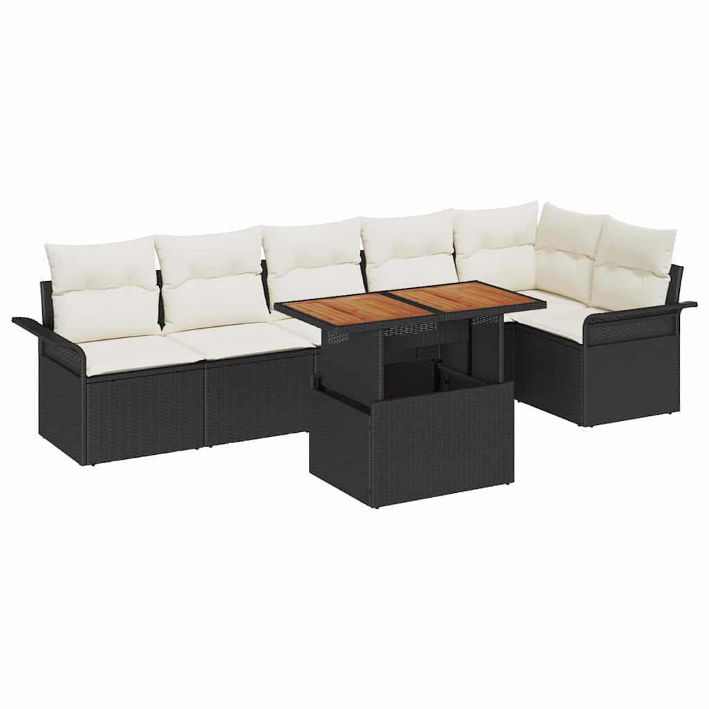 vidaXL Tuinbank Set met kussen 7 pcs Zwart en Crème poly rattan
