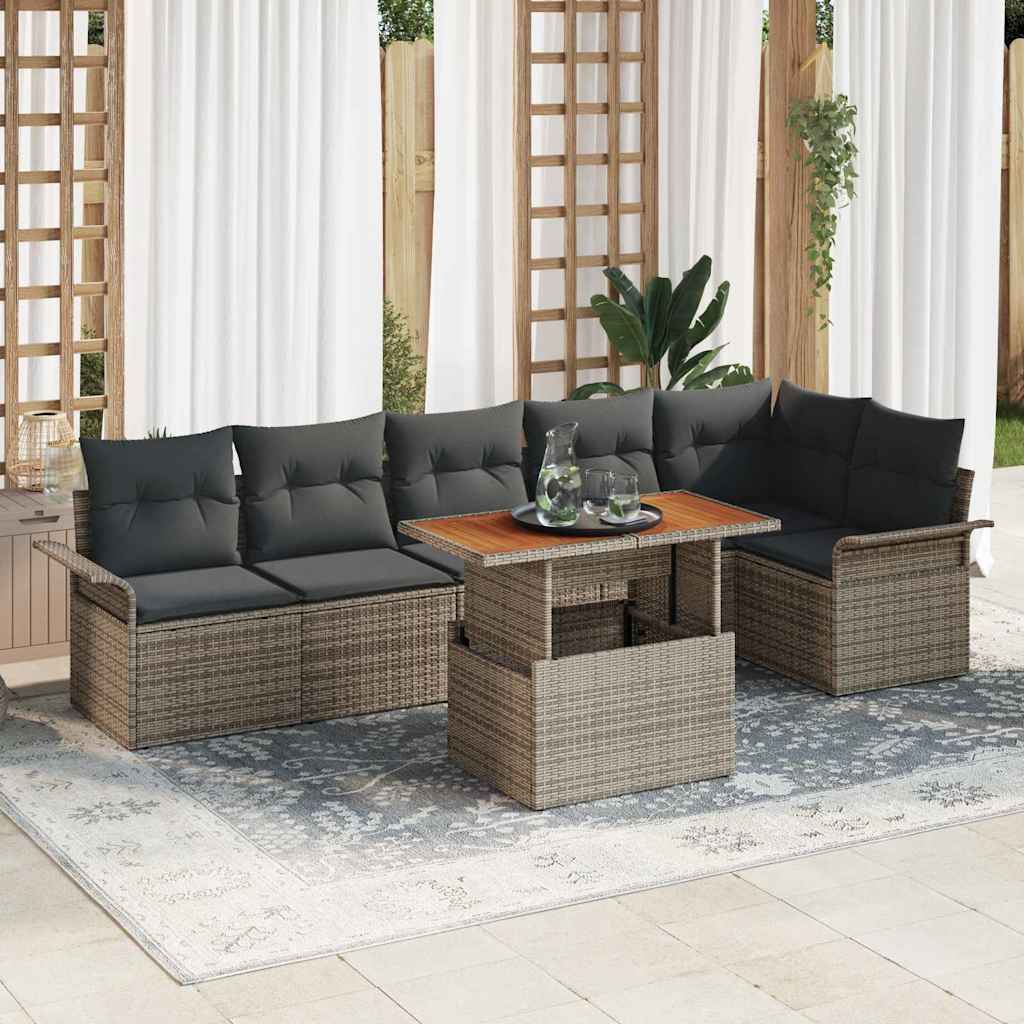 vidaXL Tuinbank Set met kussen 7 pcs Zwart en Crème poly rattan