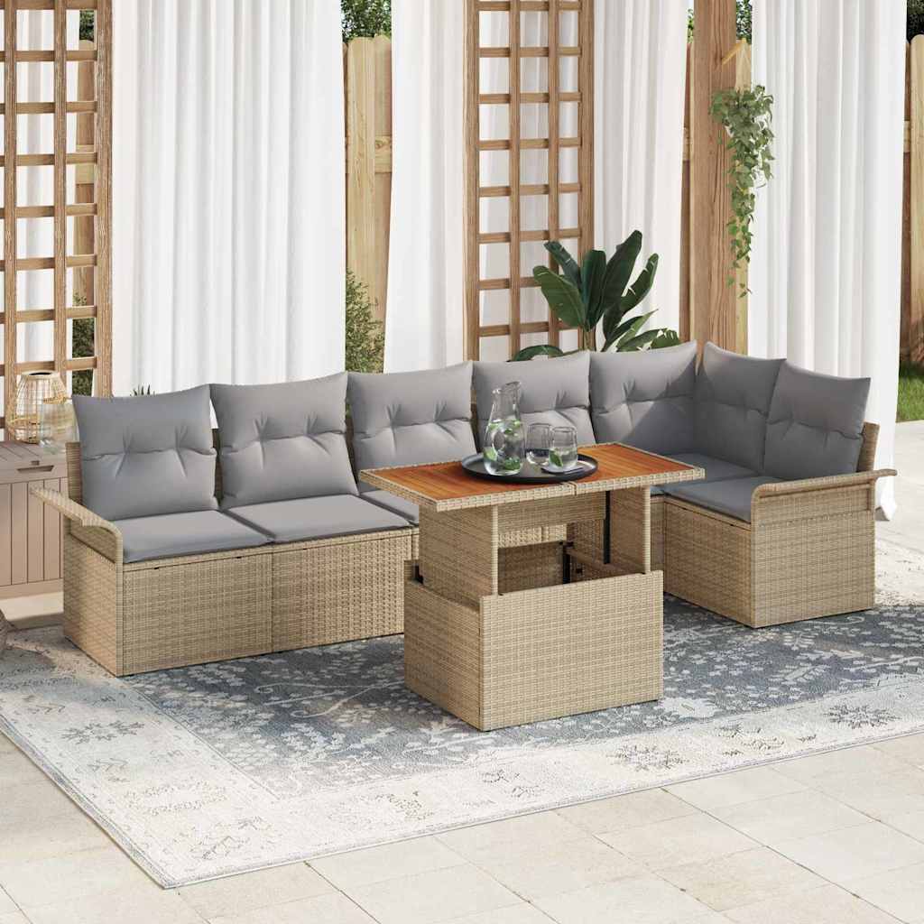 vidaXL Tuinbank Set met kussen 7 pcs Zwart en Crème poly rattan
