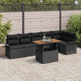 vidaXL Tuinbank Set met kussen 7 pcs Zwart en Crème poly rattan