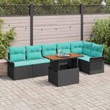 vidaXL Garden Sofa Set with cushions 7 pcs Grey and Navy Blue poly rattan