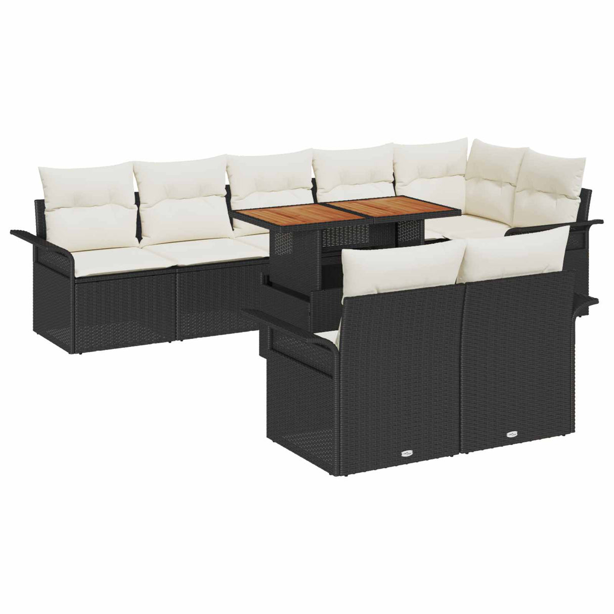 vidaXL Tuinbank Set met kussen 9 pcs Zwart en Crème poly rattan