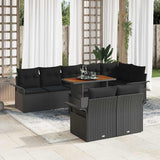 vidaXL Tuinbank Set met kussen 9 pcs Zwart en Crème poly rattan