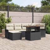 vidaXL Tuinbank Set met kussen 7 pcs Zwart en Crème poly rattan