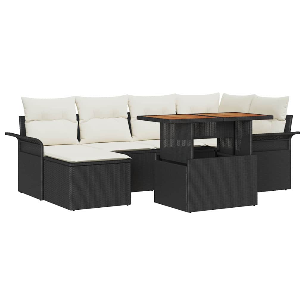 vidaXL Tuinbank Set met kussen 7 pcs Zwart en Crème poly rattan