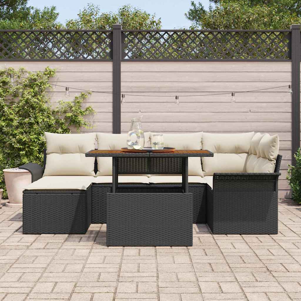 vidaXL Tuinbank Set met kussen 7 pcs Zwart en Crème poly rattan