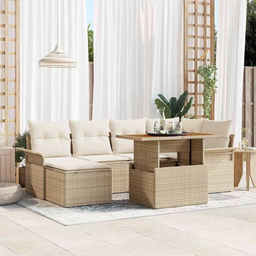 vidaXL Tuinbank Set met kussen 7 pcs Zwart en Crème poly rattan