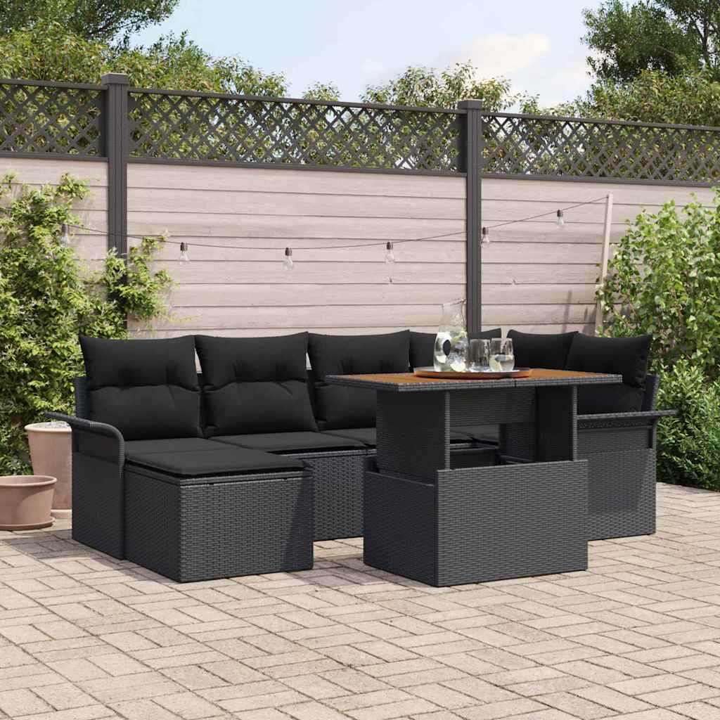 vidaXL Tuinbank Set met kussen 7 pcs Zwart en Crème poly rattan