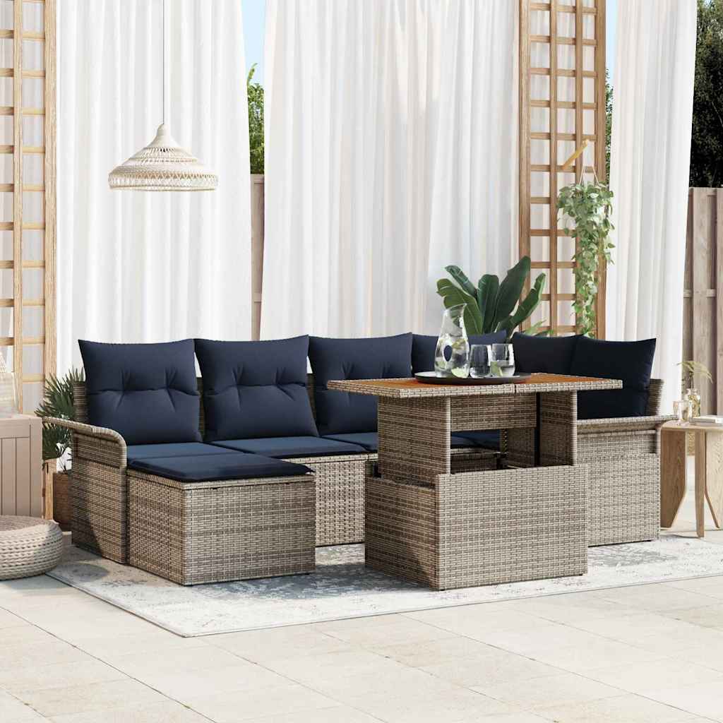 vidaXL Tuinbank Set met kussen 7 pcs grijs en marineblauw