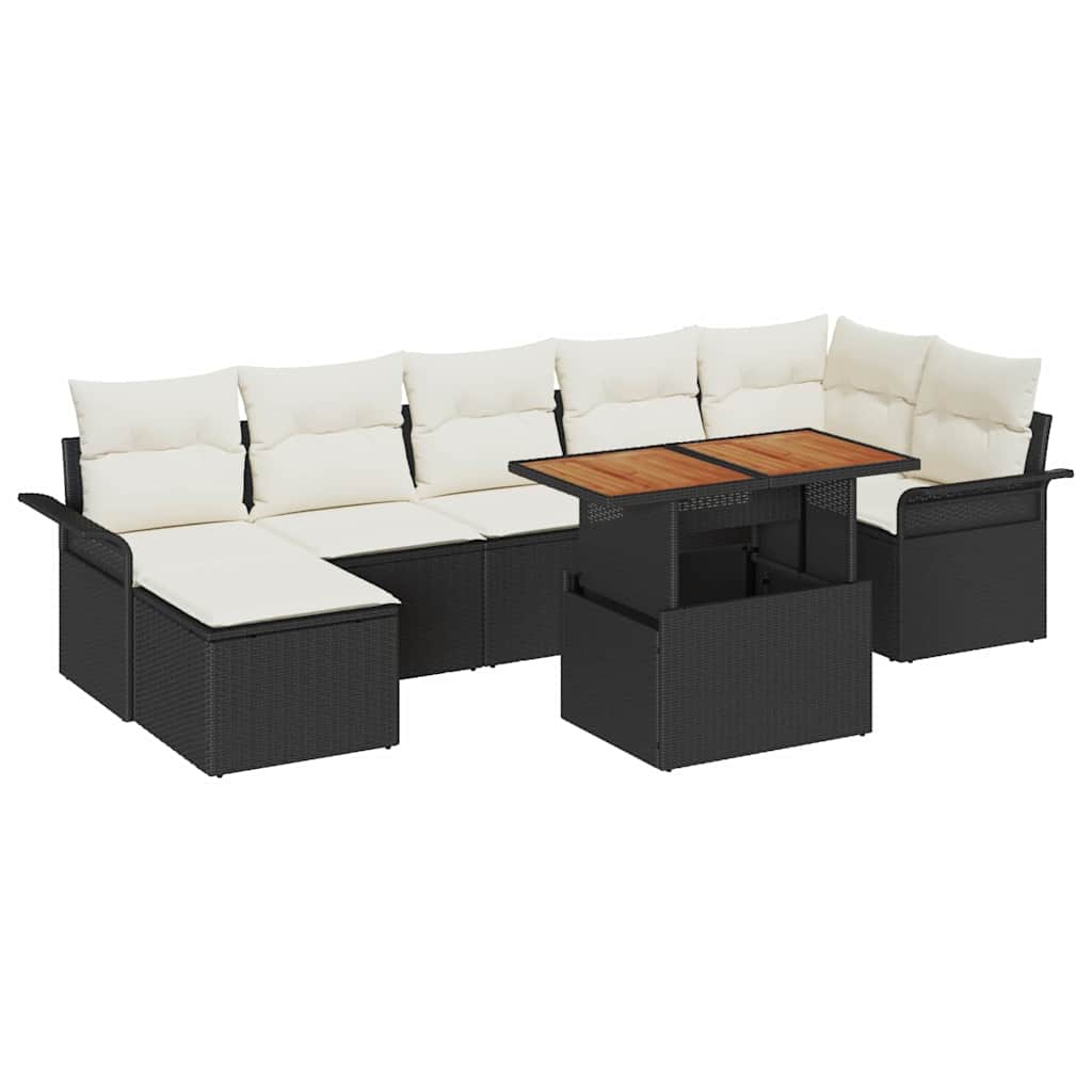 vidaXL Tuinbank Set met kussen 8 pcs Zwart en Crème poly rattan