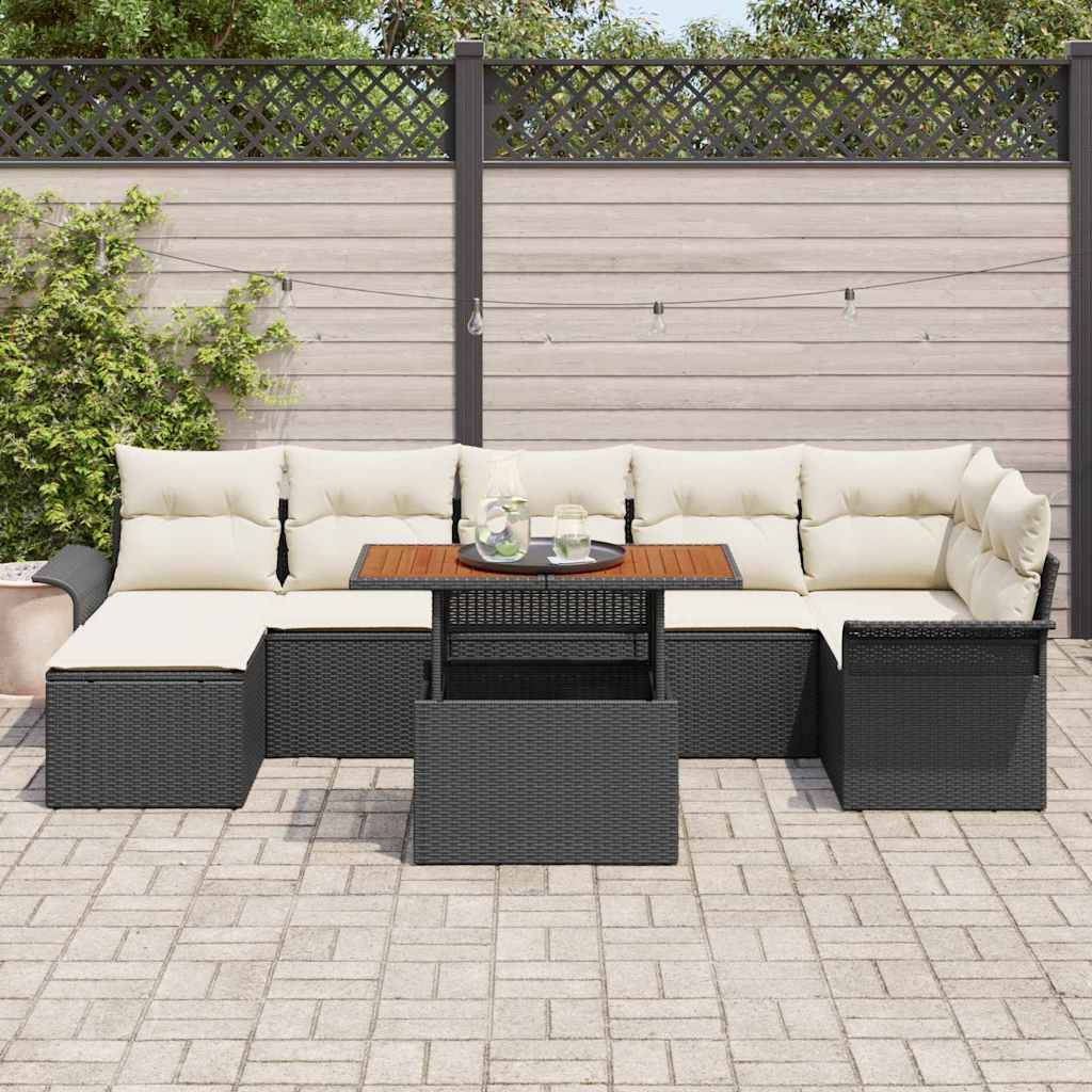 vidaXL Tuinbank Set met kussen 8 pcs Zwart en Crème poly rattan