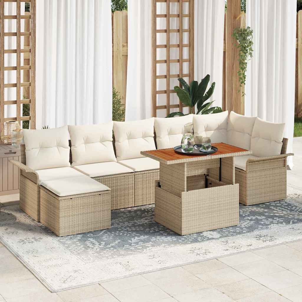 vidaXL Tuinbank Set met kussen 8 pcs Zwart en Crème poly rattan