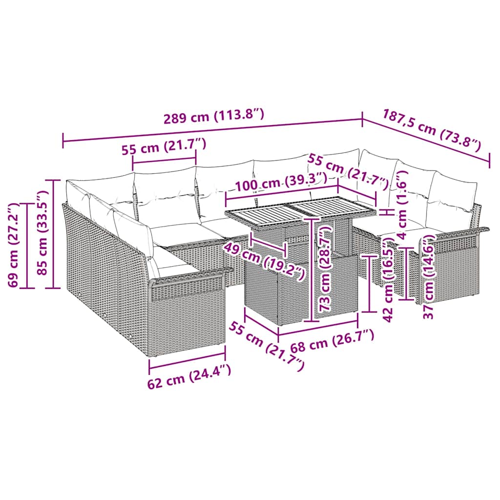 vidaXL Tuinbank Set met kussen 10 pcs Zwart en crème