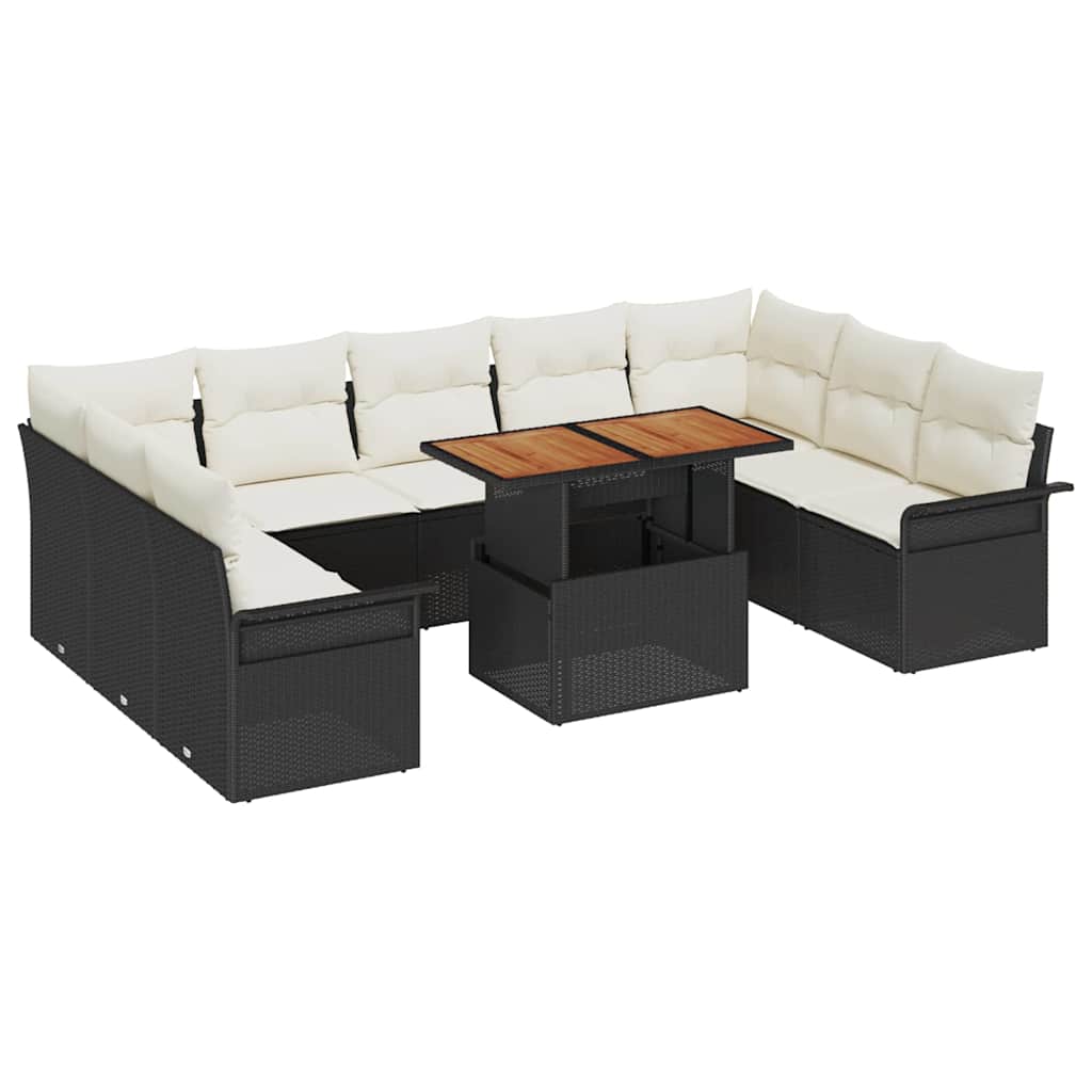 vidaXL Tuinbank Set met kussen 10 pcs Zwart en crème