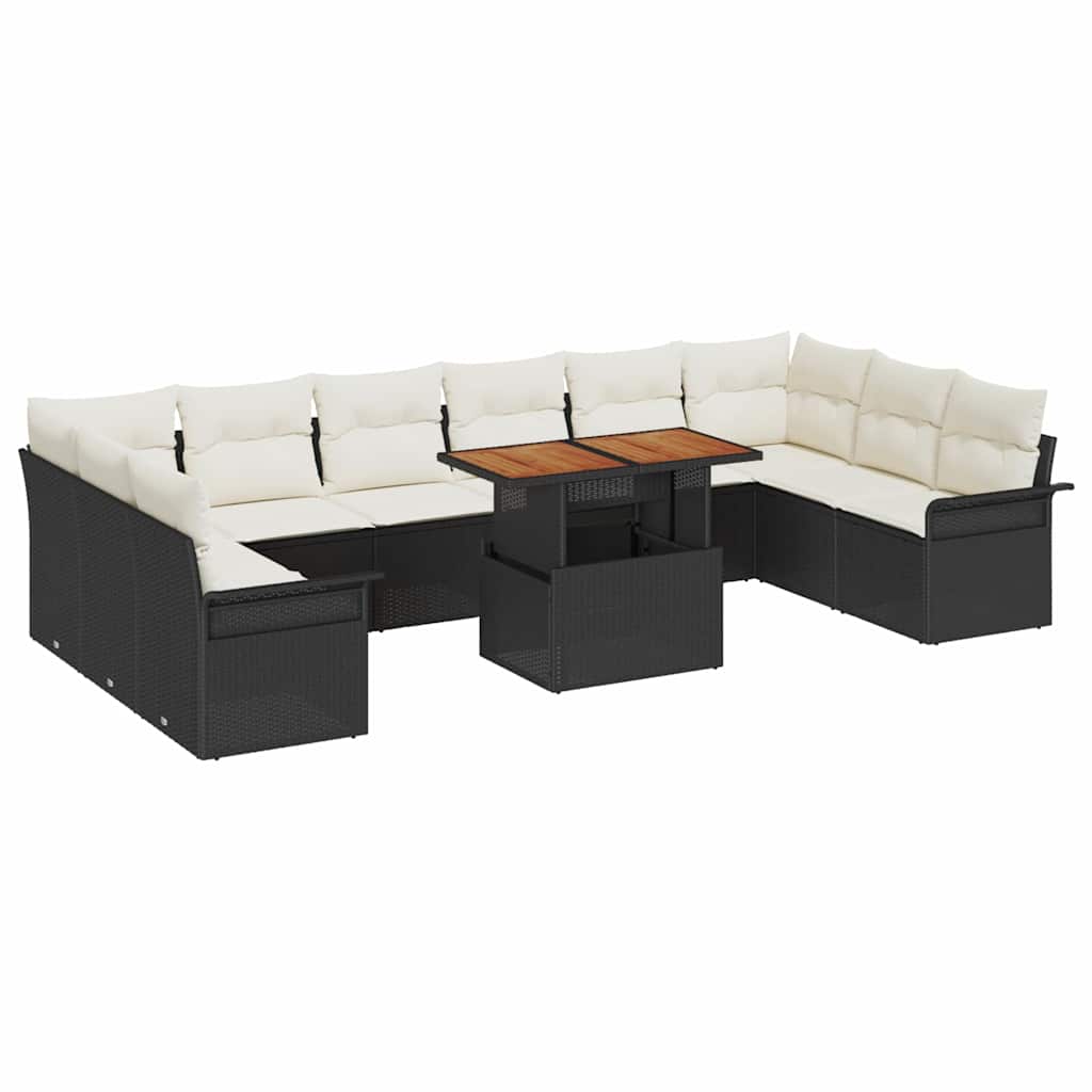 vidaXL Tuinbank Set met kussen 11 pcs Zwart en Crème poly rattan