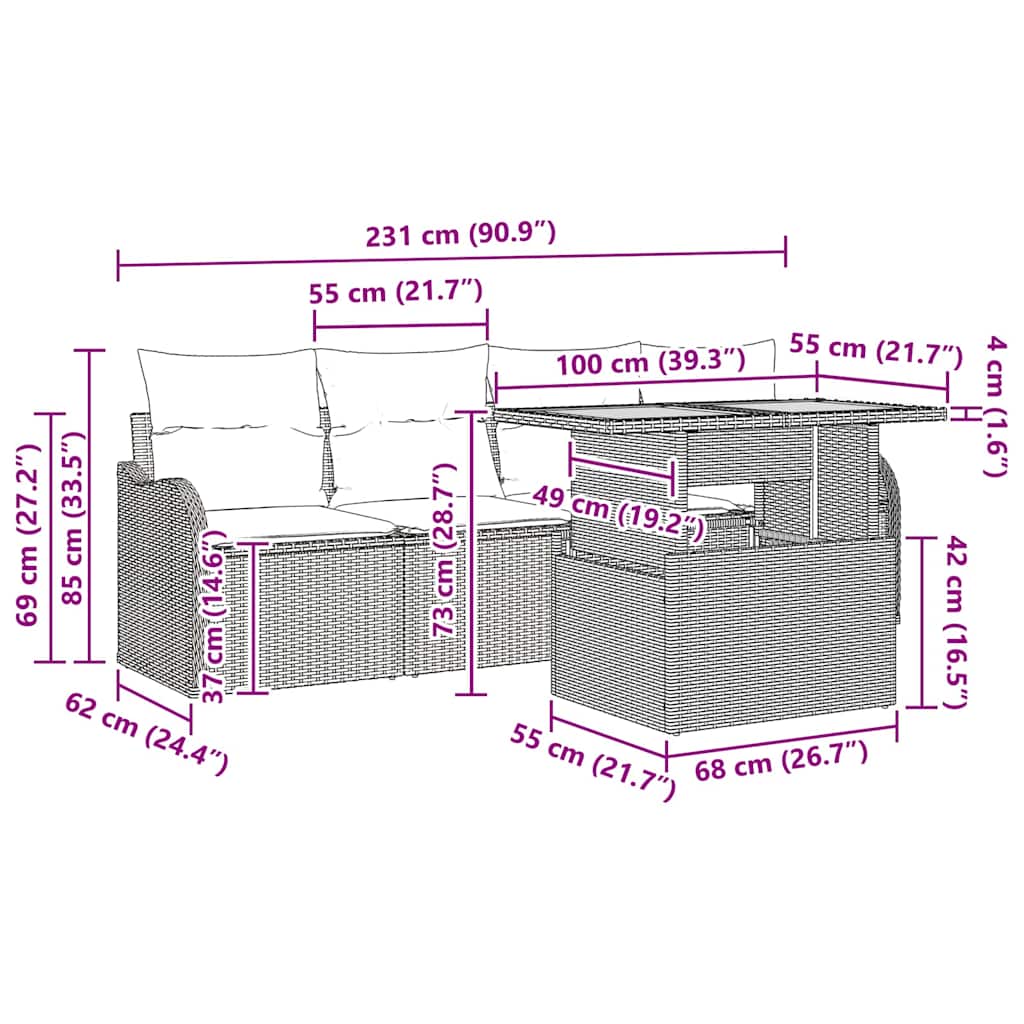 vidaXL Tuinbank Set met kussen 5 pcs Zwart en Crème poly rattan