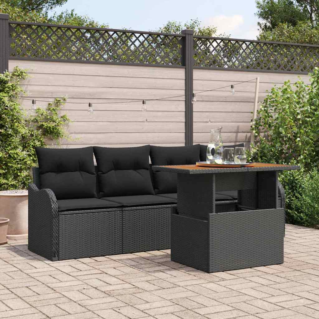 vidaXL Tuinbank Set met kussen 5 pcs Zwart en Crème poly rattan