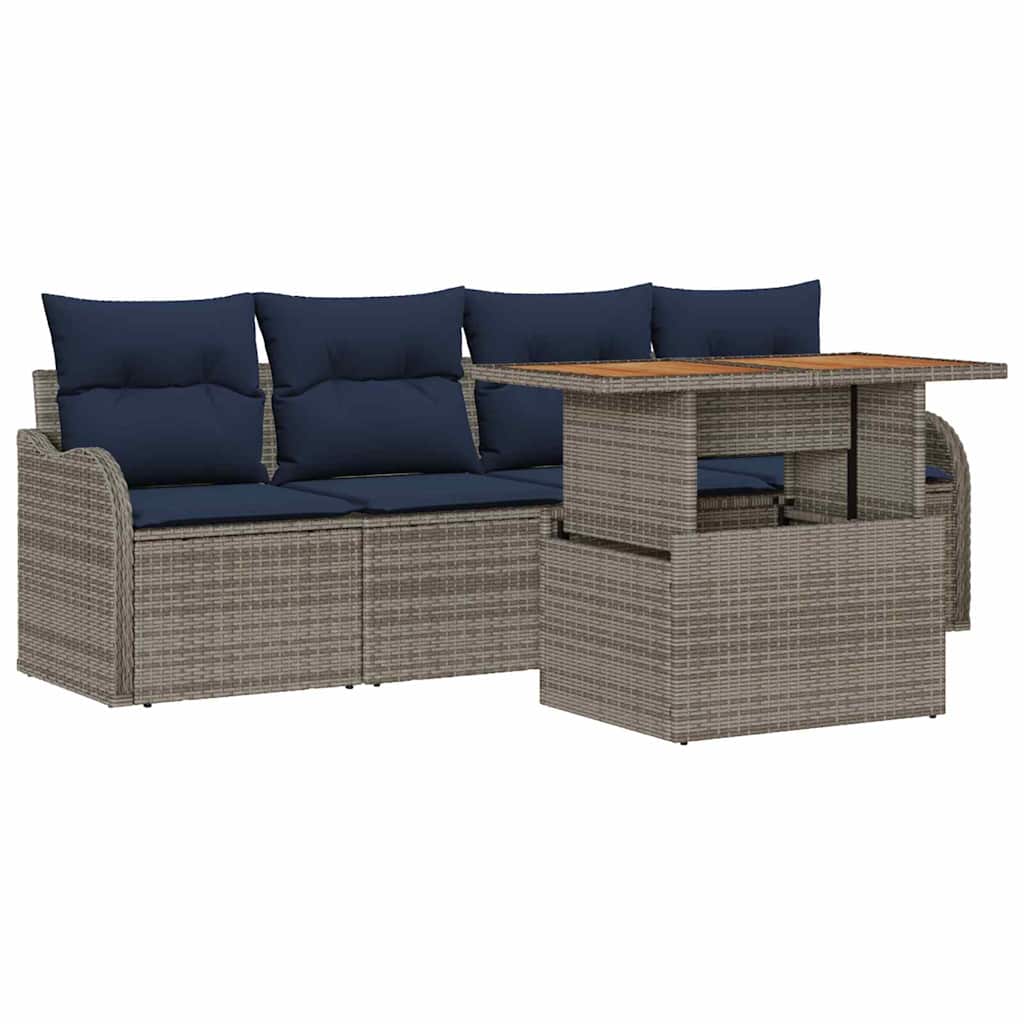 vidaXL Garden Sofa Set 5 pcs Grey and Navy Blue