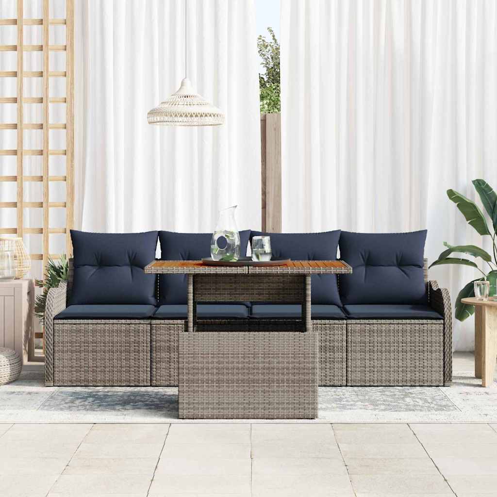 vidaXL Garden Sofa Set 5 pcs Grey and Navy Blue