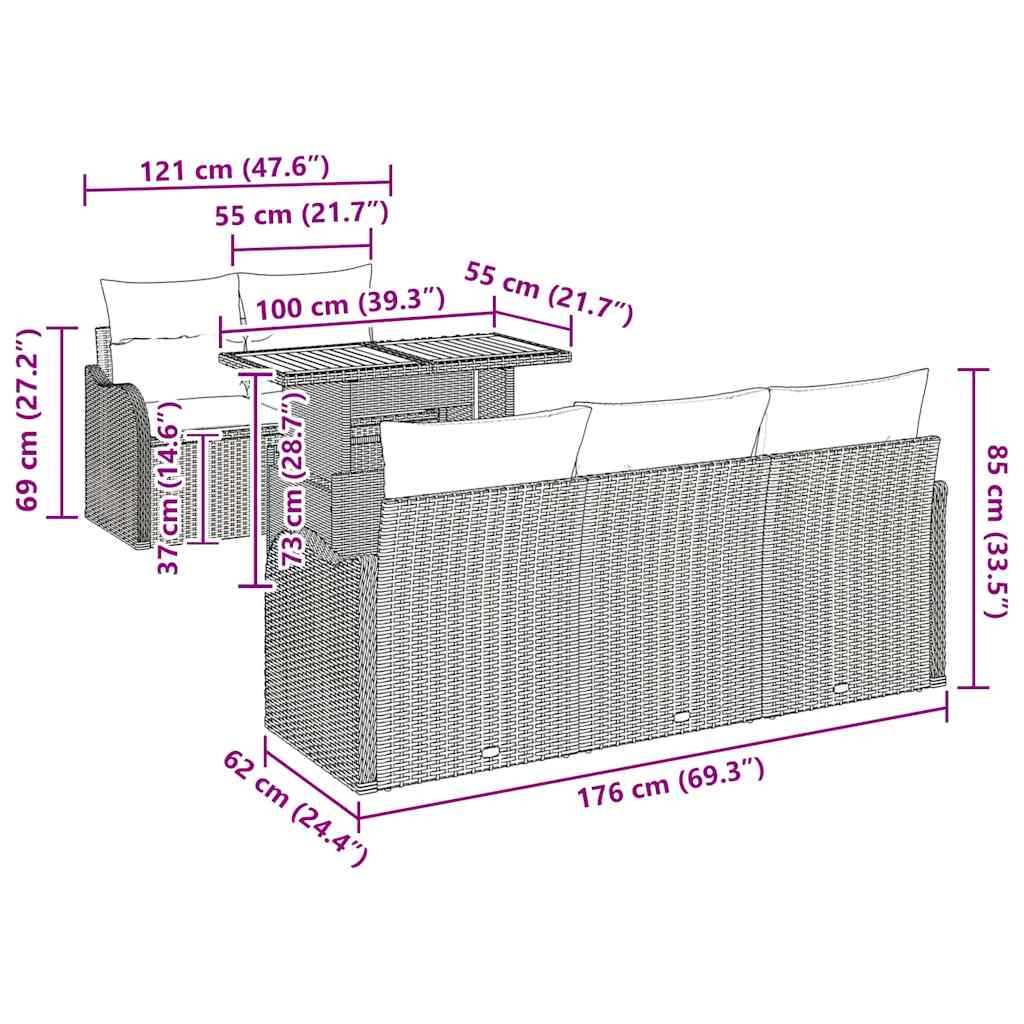 vidaXL Tuinbank Set met kussen 6 pcs Zwart en Crème poly rattan