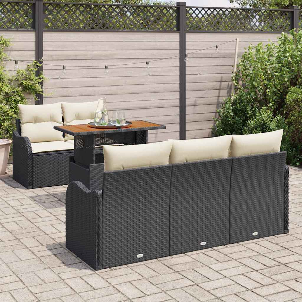 vidaXL Tuinbank Set met kussen 6 pcs Zwart en Crème poly rattan