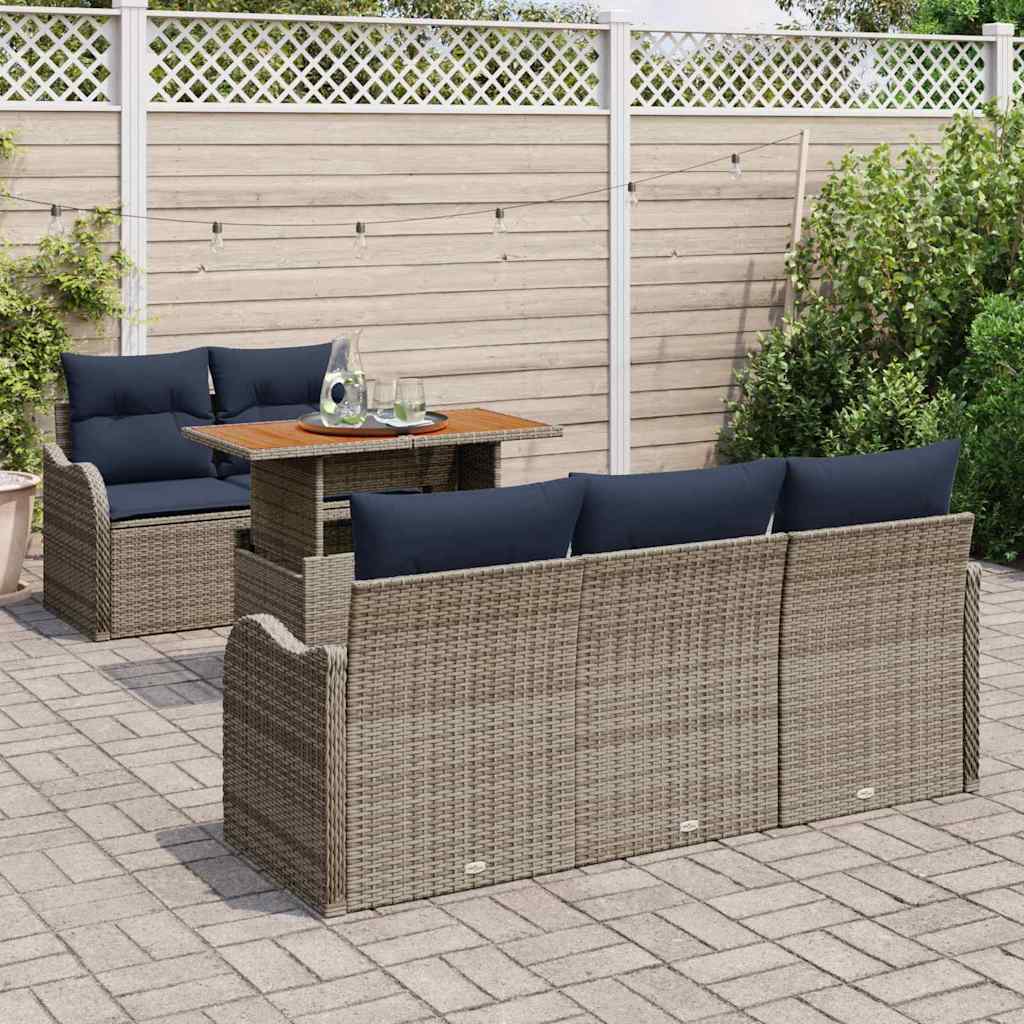 vidaXL Tuinbank Set 6 st grijs en marineblauw