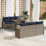 vidaXL Tuinbank Set 7 st Grijs en Marineblauw poly rattan
