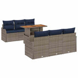 vidaXL Tuinbank Set 7 st Grijs en Marineblauw poly rattan