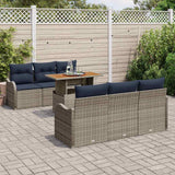 vidaXL Tuinbank Set 7 st Grijs en Marineblauw poly rattan