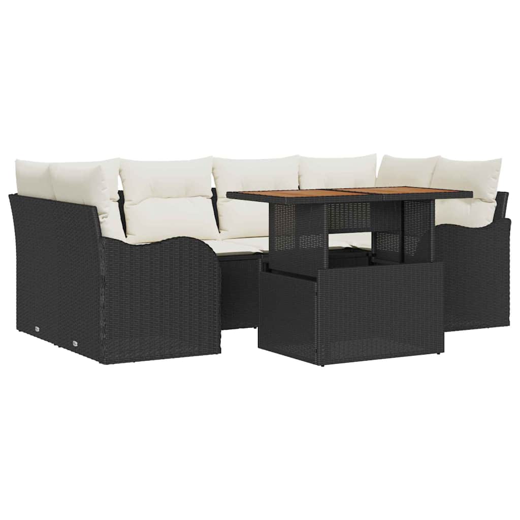 vidaXL Garden Sofa Set with Cushions 7 pcs Black and Cream