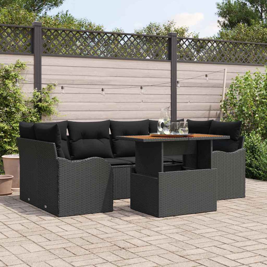 vidaXL Garden Sofa Set with Cushions 7 pcs Black and Cream