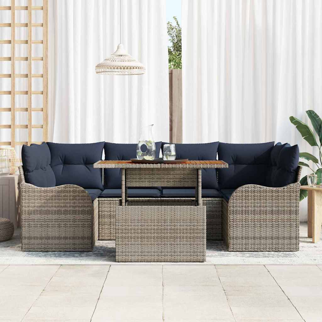 vidaXL Garden Sofa Set 7 pcs Grey and Navy Blue