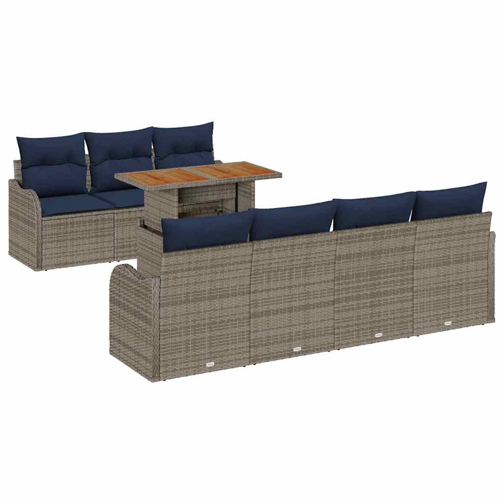 vidaXL Tuinbank Set 8 st grijs en marineblauw