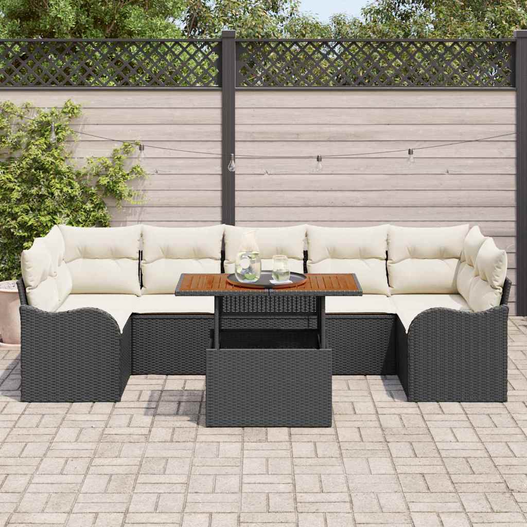 vidaXL Tuinbank Set met kussen 8 pcs Zwart en Crème poly rattan