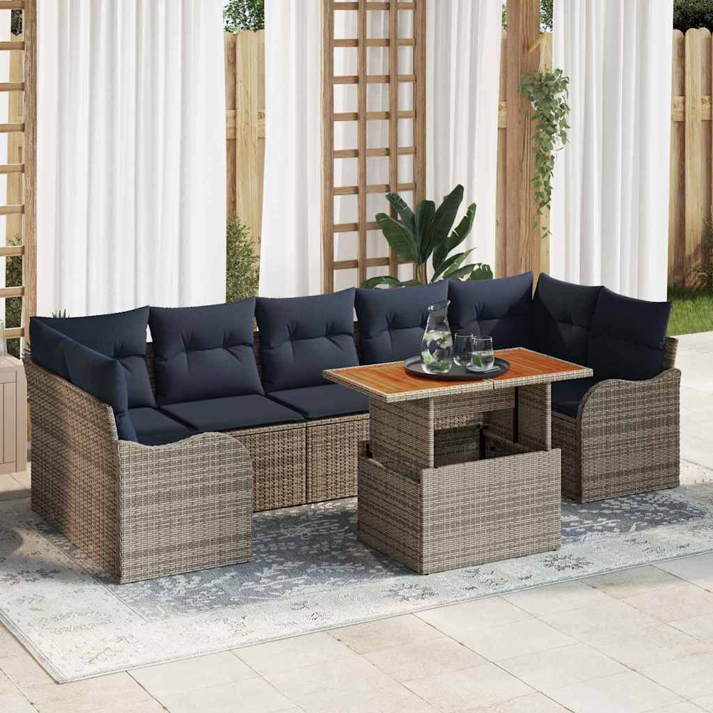 vidaXL Tuinbank Set 8 st Grijs en Marineblauw poly rattan