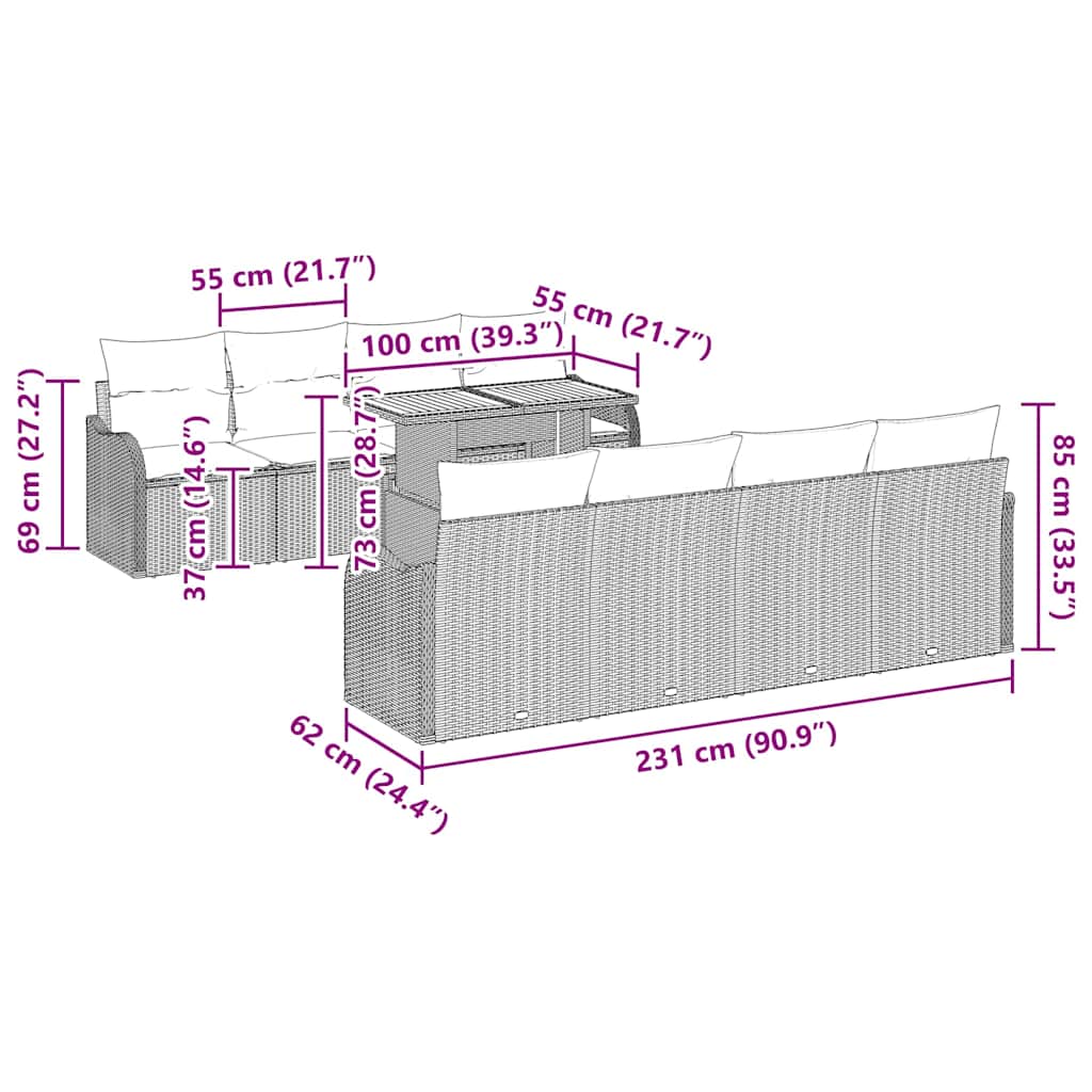 vidaXL Tuinbank Set met kussen 7 pcs Zwart en crème
